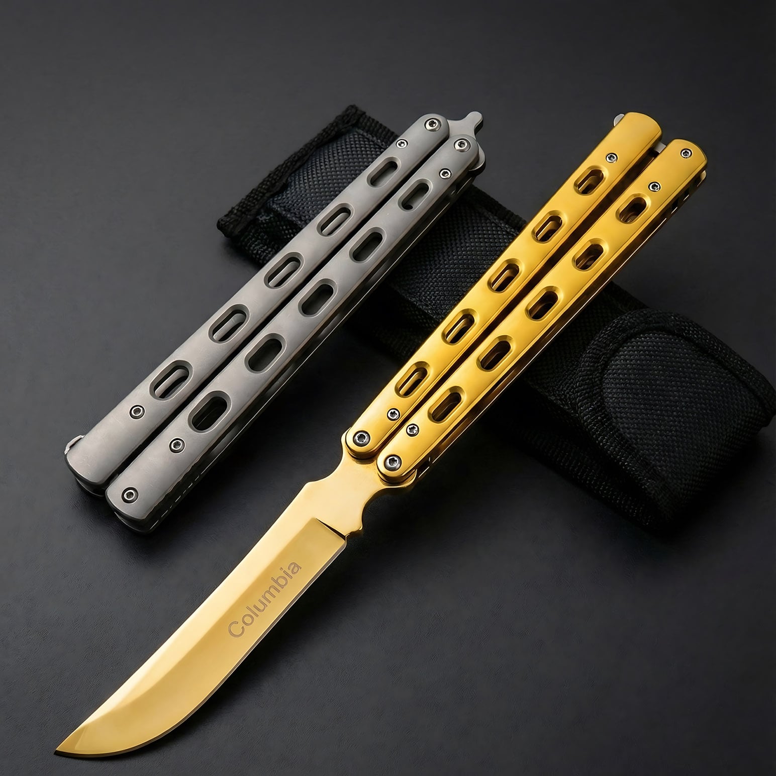 چاقو پروانه ای کلمبیا طلایی نقره ای